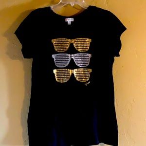 GUESS shirt, black, short sleeve, blingy print